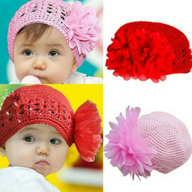 Topi baby girl/anak perempuan/topi kupluk/topi rajut/kado baby