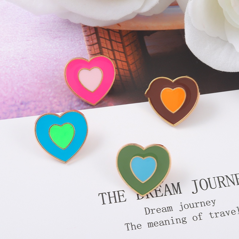 4 Colors Love Enamel Lapel Pins Double Color Love Heart Badge Brooches Jewelry for Backpack Girls Women Clothes