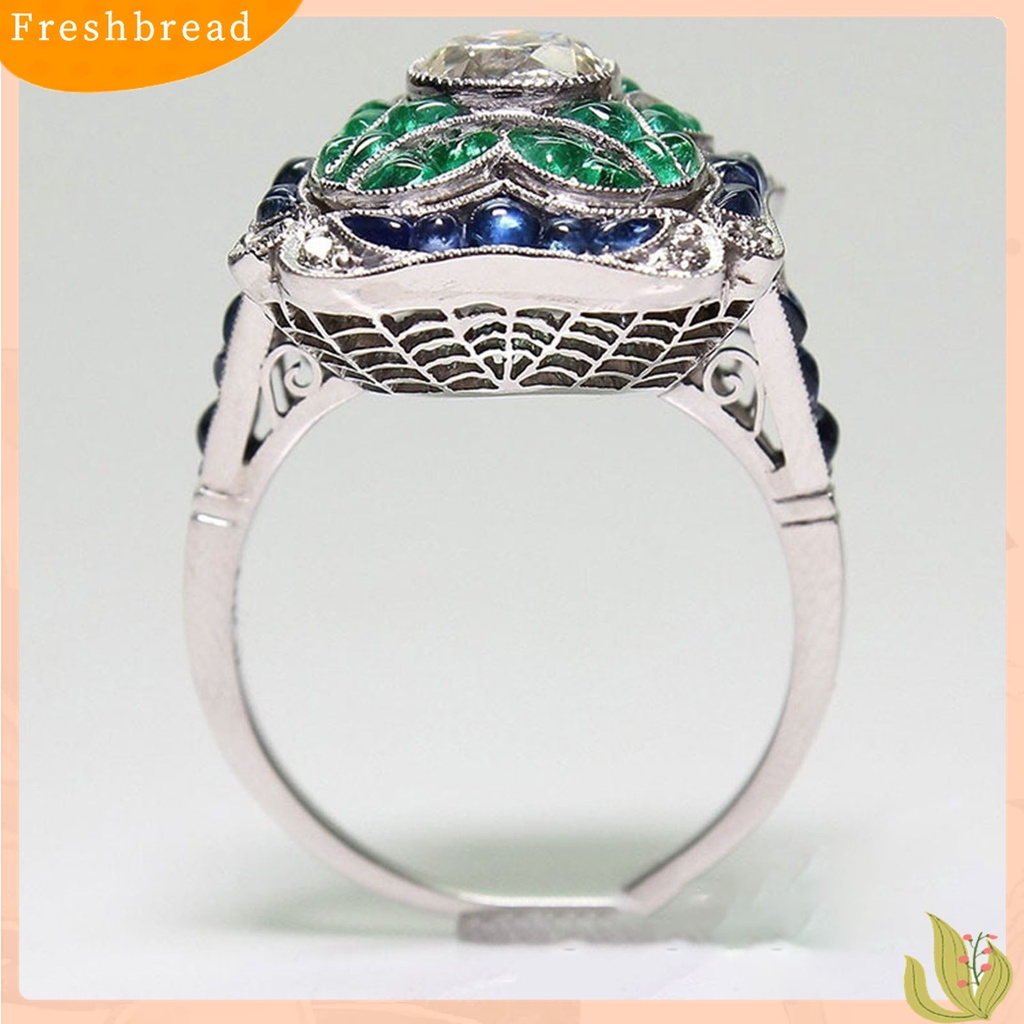 Terlaris Women Faux Sapphire Emerald Inlaid Flower Finger Ring Wedding Party Jewelry Gift