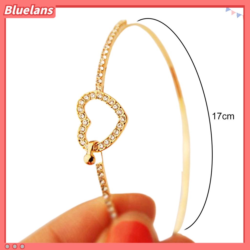 Bluelans Slim Bangle Love Heart Charm Luxury Golden Crystal Rhinestone Bracelet Slim Bangle for Women