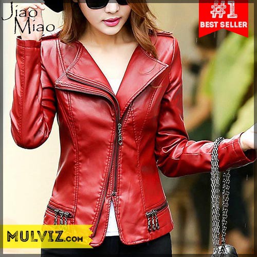 Jaket Kulit Wanita Korea Sporty / Blazer Korea PU Leather - Merah