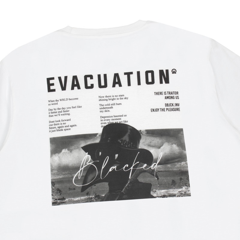 T-shirt Dobujack Evacuation Putih / Dobujack Tshirt Evacuation White Tees / Kaos Dobujack Black Premium / Baju Kaos Dobujack Pria dan Wanita / T-shirt Evacuation Putih Dobujack premium