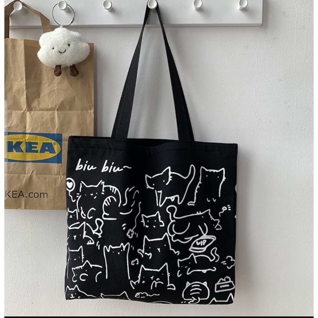 Totebag Wanita Motif Abstrak Kucing Aestethic B