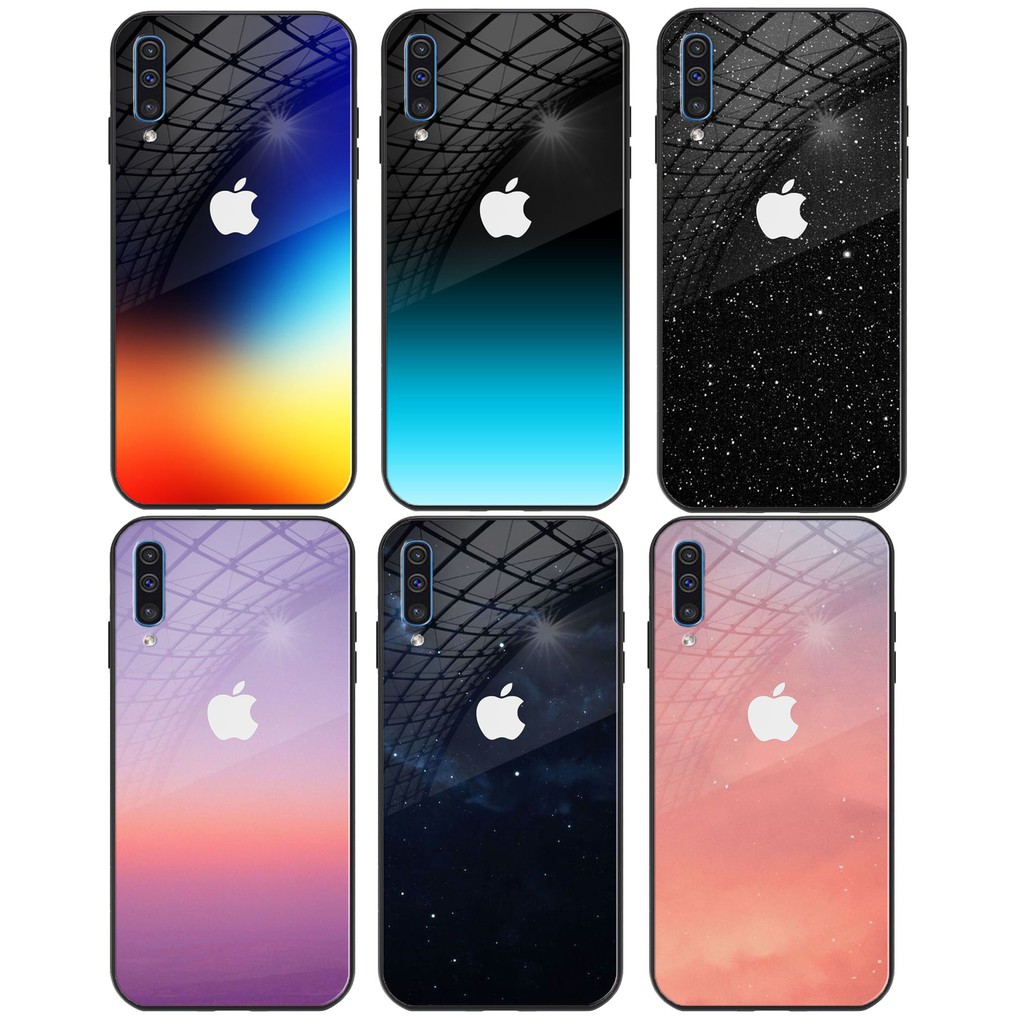 Softcase Glass Kaca Logo Iphone [SF144] Samsung A02S A01 A02 A21S A50 A51 A01 CORE A12 A20S A32 A52