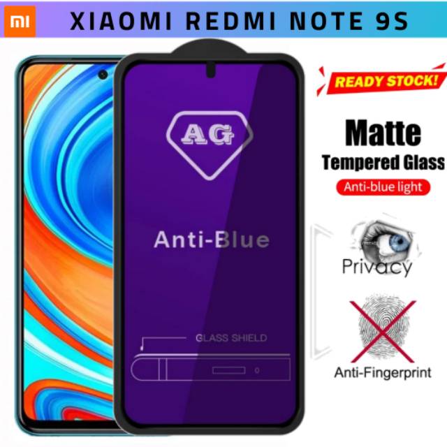 Tempered Glass Blue Matte Xiaomi Redmi Note 9S screen Protector TG Anti Gores Layar Anti Radiasi