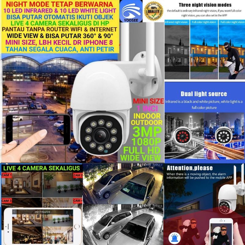 YOOSEE IP CAMERA 3MP FULL HD 1080P DOME MINI WIRELESS 1 INCI WATERPROOFF CCTV WIFI