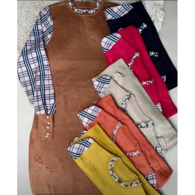 promo fhasion wanita-midi dres rajut tangan kotak mutiara slimfit premium import/termurah/tebaru/tre