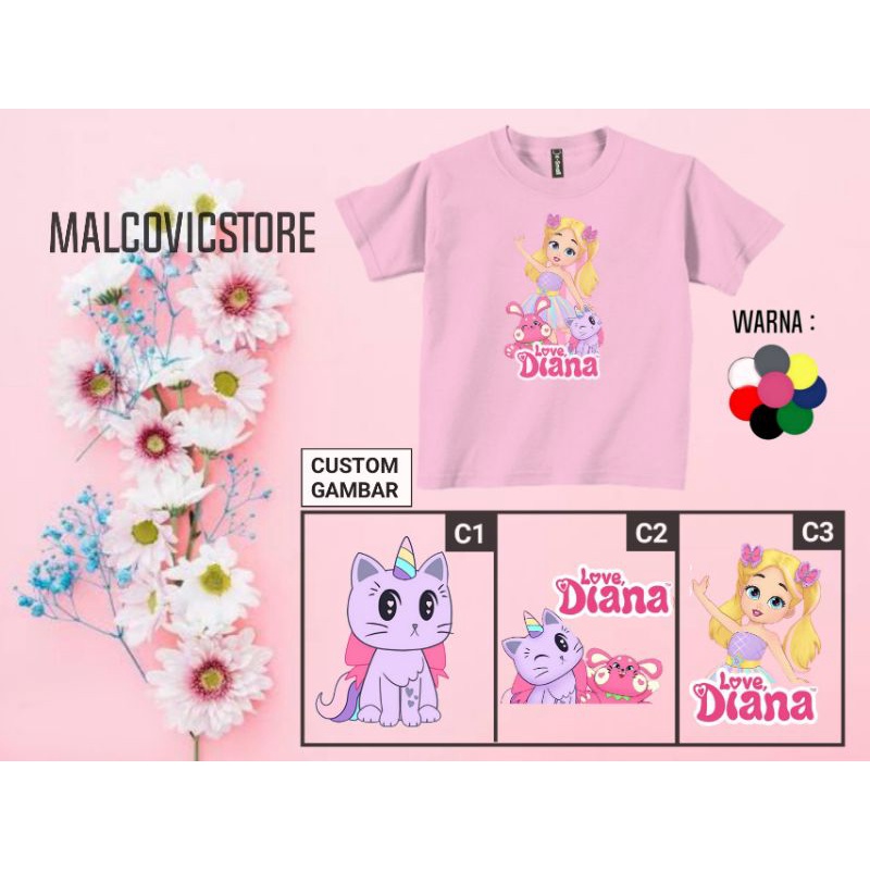 Baju Kaos Anak Perempuan Love Diana/T-shirt Love Diana Unisex/Pakaian Anak Terbaru