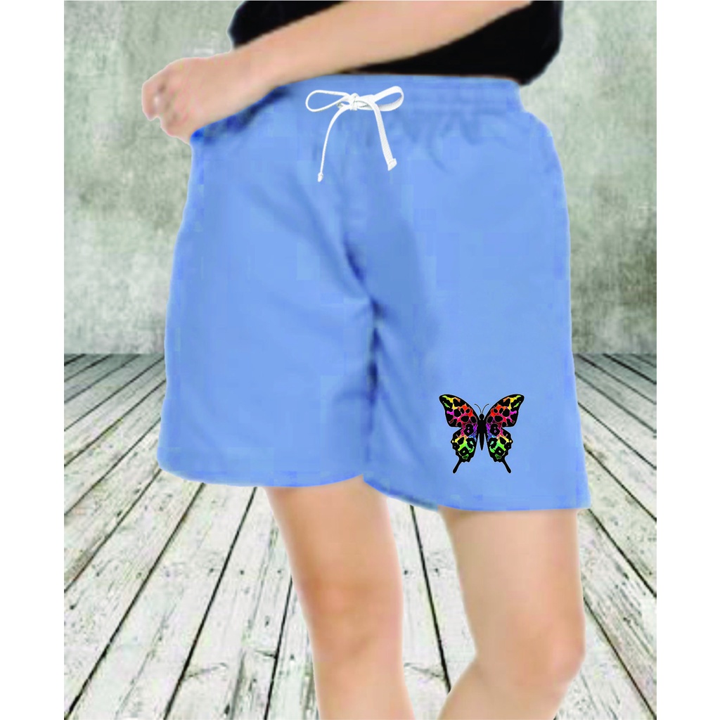 Celana Pendek Santai Wanita / Hot Pants Bahan Katun Dewasa Rainbow Butterfly