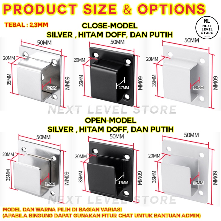 Bracket Wall Support Single Hook Kotak Cantolan Pipa Besi - Ada 2 model dan 3 warna - Pilih di VARIASI