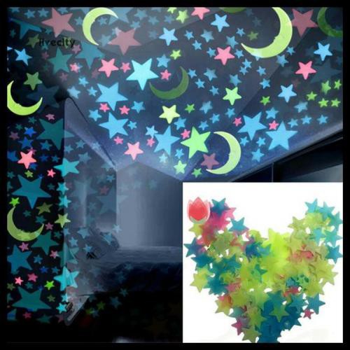 JKT - DEKORASI - HIASAN BULAN BINTANG - GLOW IN THE DARK BULAN BINTANG