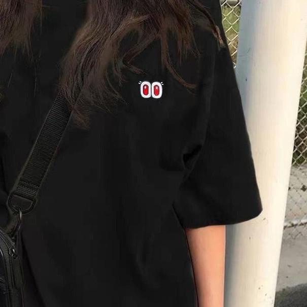 Laris GKS - MTA KAOS T-SHIRT O-NECK MOTIF BORDIR RAINBOW EYES KOREAN STYLE, Lqt....