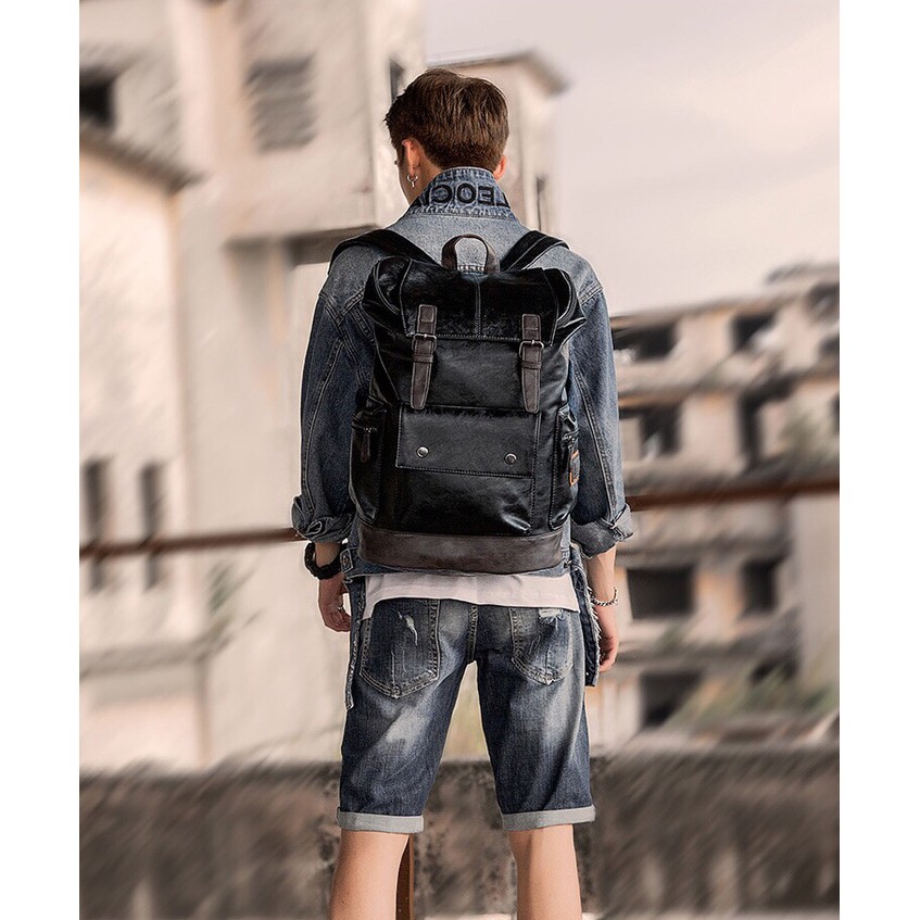Tas Ransel Kulit Pria Tas Sekolah Kuliah Travel Leather Backpack 9805