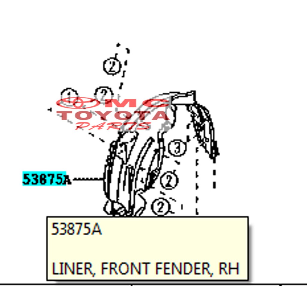 Liner Fender/Spakbor Depan Kanan Agya Ayla 53875-BZ220