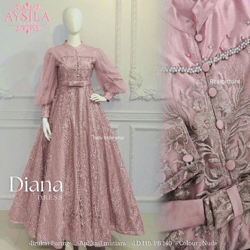 Gamis Brukat Modern Untuk Pesta Kondangan Diana Dress Bahan Velpet mix Brukat Import Size L-XXL / Dress Bridesmaid Terlaris / Baju Seragam Pesta