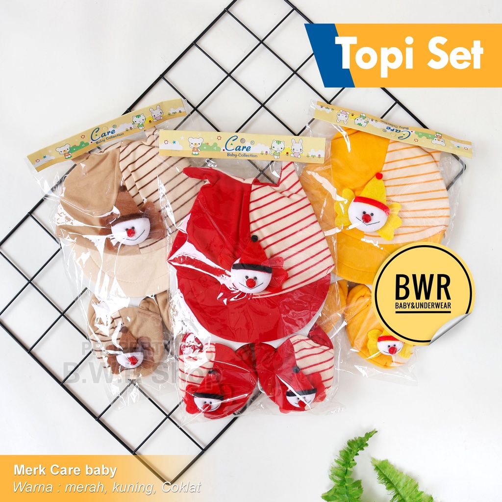 Topi Care / Topi Bayi Murah New Born Karakter / Topi Set Sepatu Bayi BADUT 03 - Bwr IX