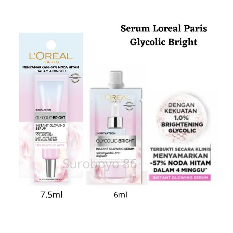 Serum Loreal Paris Glycolic Bright Serum Sachet 6ml 7.5ml Travel Size