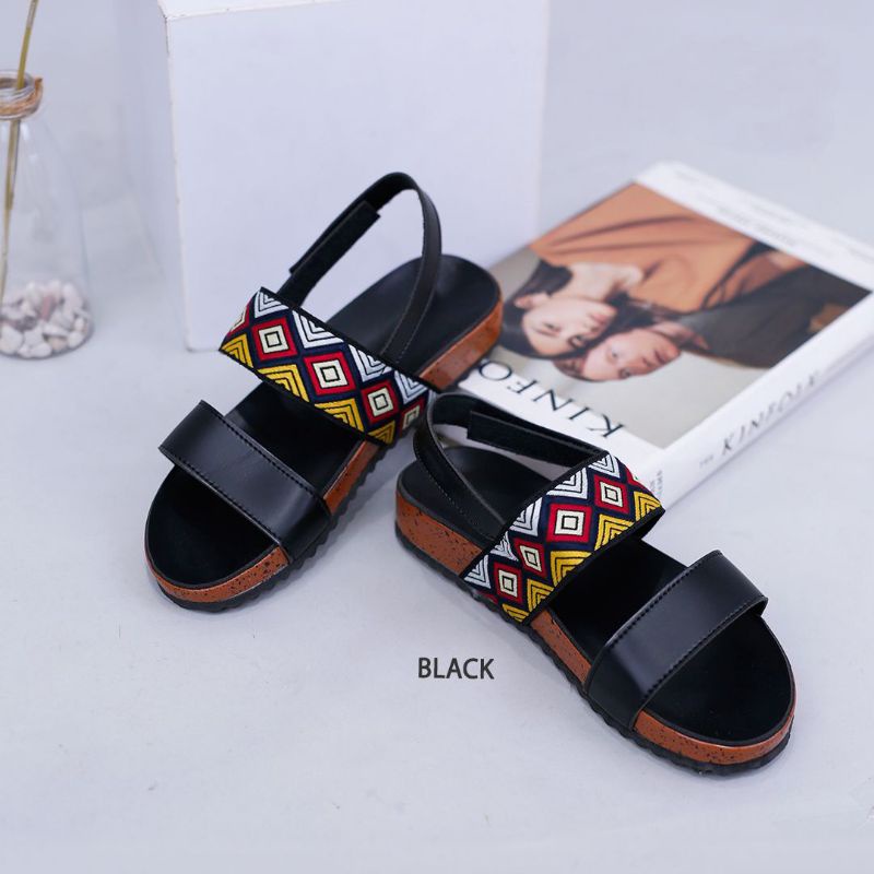 Sandal Wanita Etnik Tali Sendal Flat Nastya Slip Sandal Teplek Nasya 41 Hitam Ethnic Remaja Murah-1