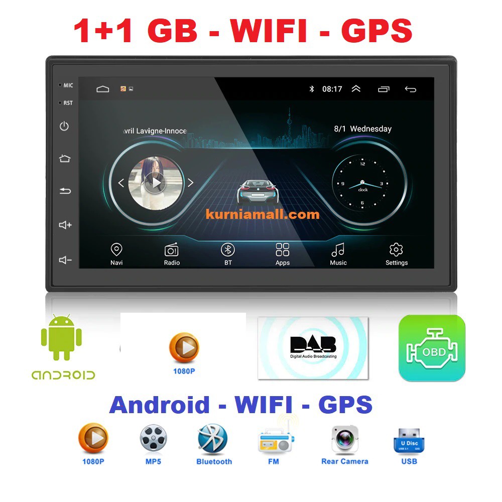 Double DIN GPS WIFI Head unit Android 7.1 Touch Screen  Bluetooth FM HD 1080P Car Mirrorlink Player