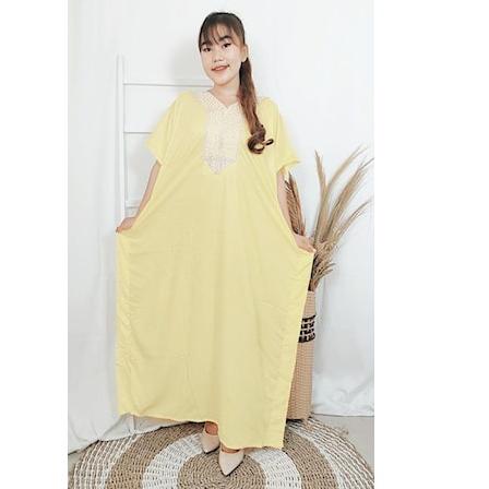 Terbaru.. Kaftan Wanita Jumbo Renda Baju Daster Gamis Premium Motif Polos Panjang Semata Kaki Murah 