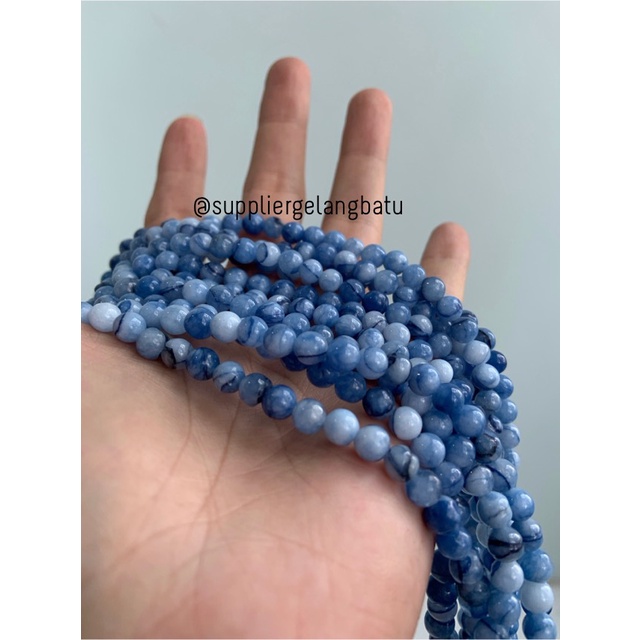 batu blue moss agate biru 6mm aksesoris fashion gelang kalung craft