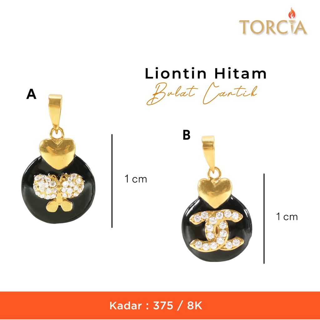 Liontin Emas Asli Hitam Bulat Kupu-Kupu Logo Brand Kadar 375 Torcia