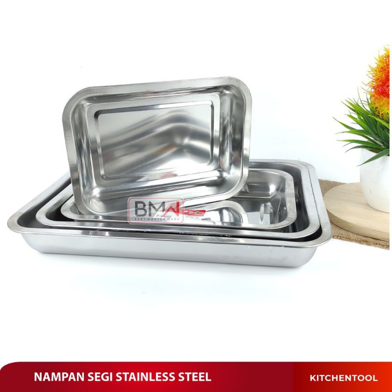 termurah nampan segi Stainles steel baki segi tempat sayur  BMW Kitchen Ware - Nampan Saji Persegi Nampan Baki Stainless Steel tempat sayur prasmanan stainless