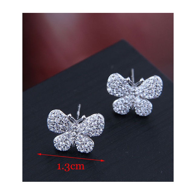 LRC Anting Tusuk Fashion Silver Inlaid Zircon Butterfly Stud Earrings A59327