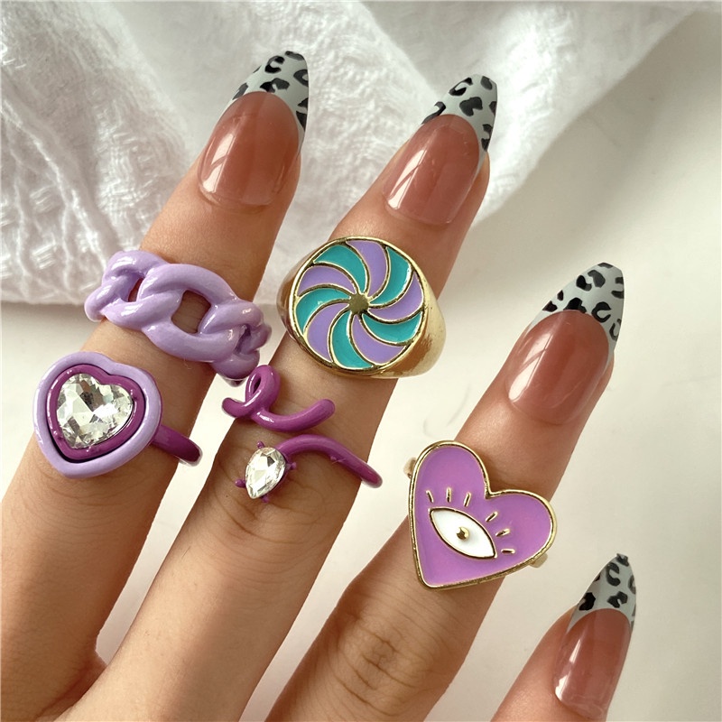 Set Cincin Desain Butterfly Heart Tai Chi Kristal Resin Warna-Warni Dapat Disesuaikan Untuk Wanita