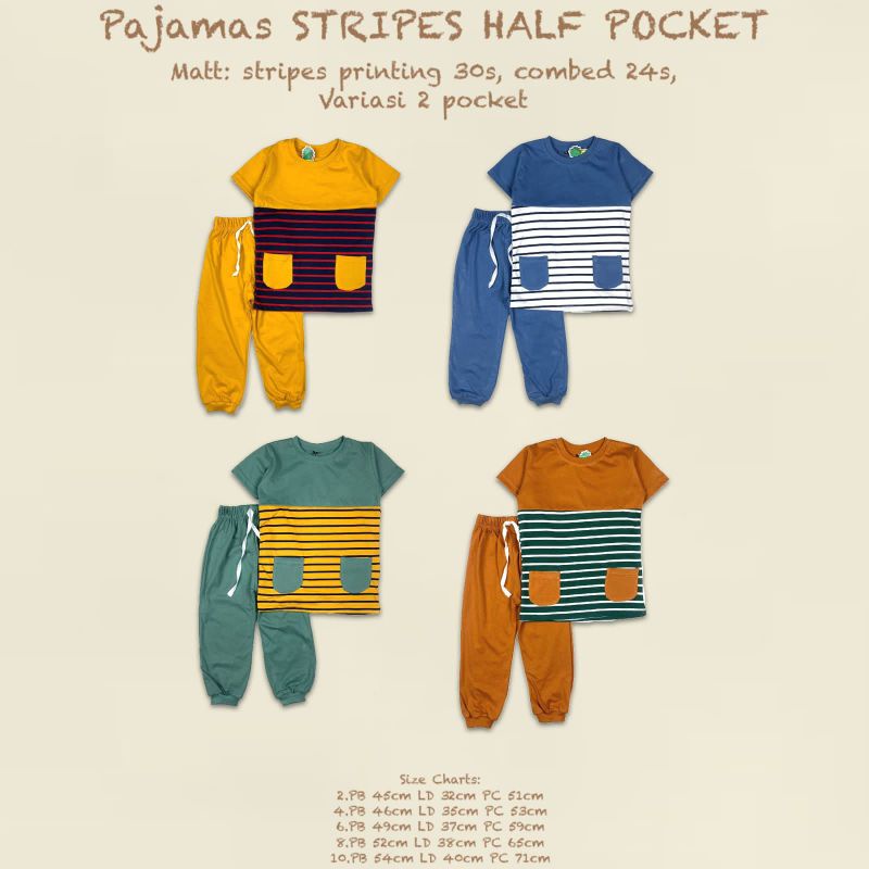 Pajamas Stripes Half Pocket Pineapple / Pajamas Stripes Pineapple / Piyama Pineapple / Setelan Kaos 
