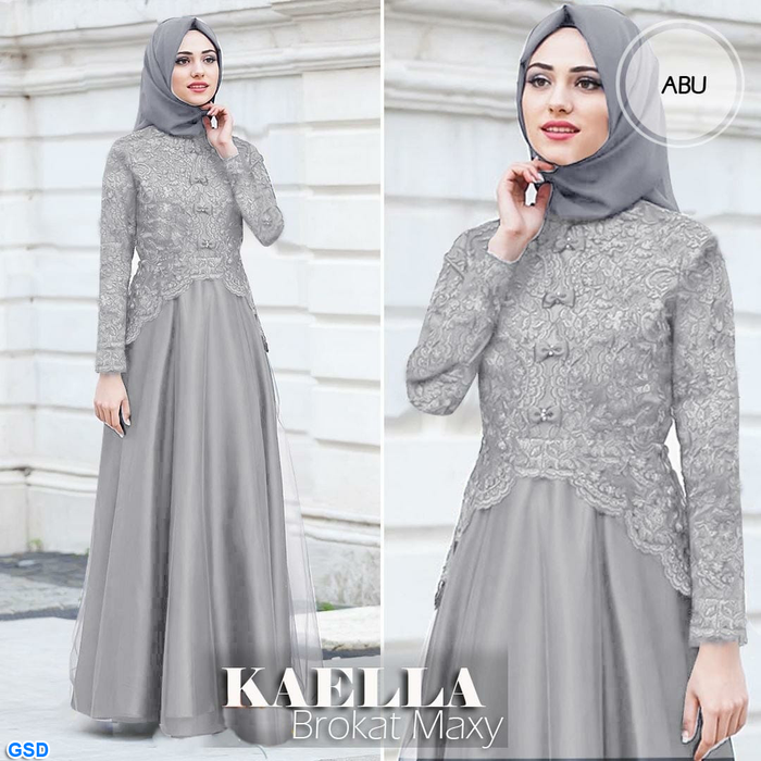 Maxi kaella/gamis brokat/maxi dress muslim/baju hijab murah tren - Abu-abu
