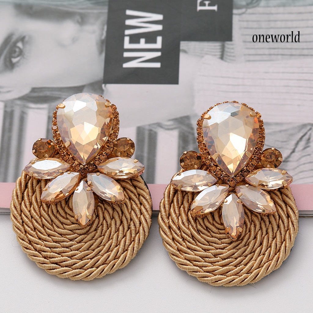 OW# Personality Earrings Exaggerated Handmade Braided Round Plaited Jewelry Ear Studs for Women