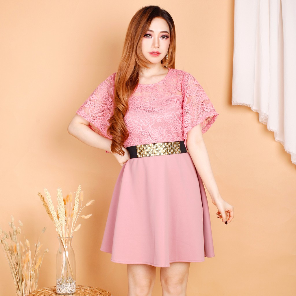 Kathryn collection # 114 Dres rok mekar scuba import premium kombinasi brukat gliter free belt