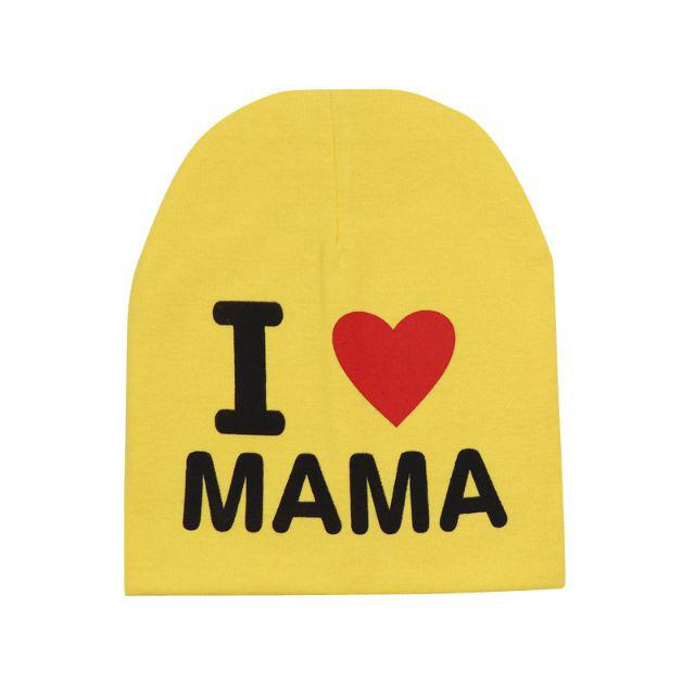 TOPI KUPLUK BAYI / TOPI ANAK UNISEX LUCU ( I LOVE MAMA / I LOVE PAPA )-I❤Mama - Kuning