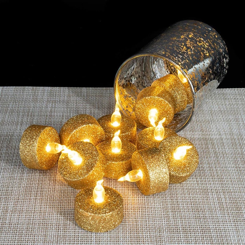 Romantic Glitter Gold Silver Powder LED Flameless Candles Lights / Battery Operated LED Tea Light / Home Christmas Party Decor