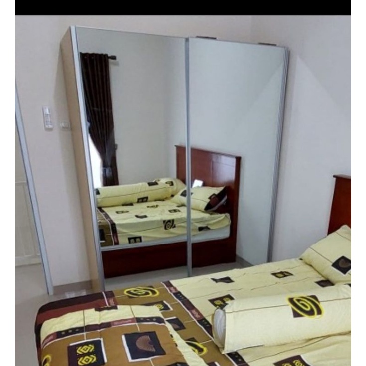 lemari pakaian pintu sliding 2 pintu full cermin 160x200 rel gantung lemari mewah lemari minimalis l