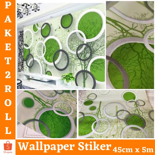 PROMO - TERMURAH PAKET Wallpaper Dinding 2ROLL ( BUY 1 GET 1 ) Stiker Dinding Motif Dan Karakter Premium Quality MOTIF POLKADOT 3D HIJAU CY1183