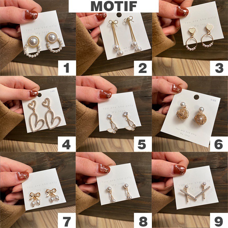 MurmerOfficial  A059 Anting Korea Style Anting Perempuan Modis Kekinian Anting Elegan Anting Tusuk 17KM Gantung Temperament Desain Hati + Pita + Mutiara Gaya Korea / Elegan 17km Untuk Wanita