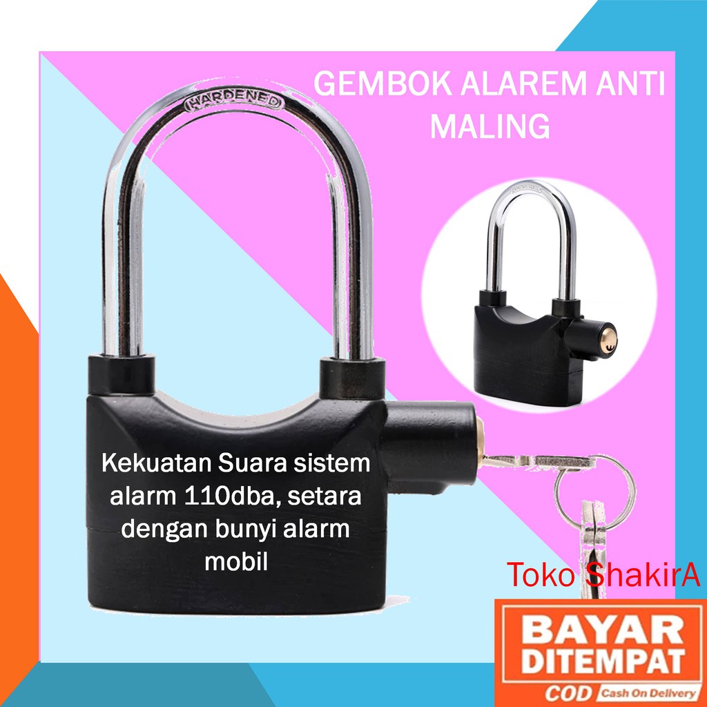 Gembok Alarem Sepeda Cakram Motor Pagar Rumah Alarem Anti Maling