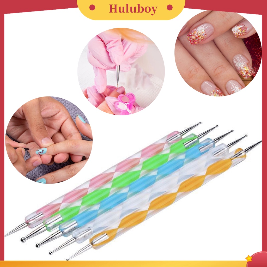 Huluboy Huluboy♡ 5pcs / Set Pen Nail Art Dua Sisi Universal Bahan ABS Mudah Digunakan