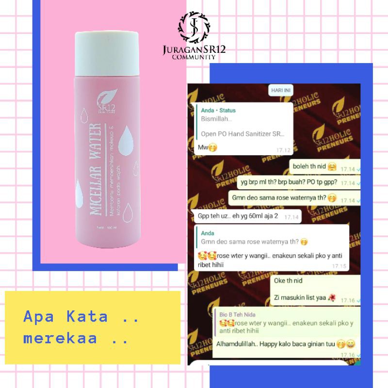 SR12 MICELLAR WATER / MELEMBABKAN WAJAH SECARA ALAMI DAN MEMBERSIHKAN SISA MAKEUP