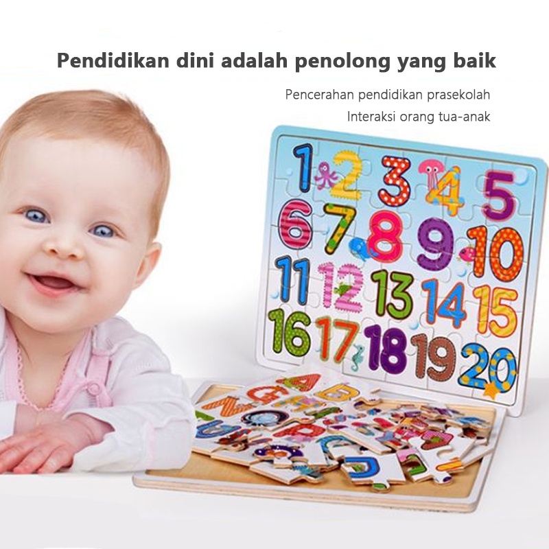 HIPPO LAND Mainan Edukasi Anak Puzzle kayu gambar huruf dan nomor 271