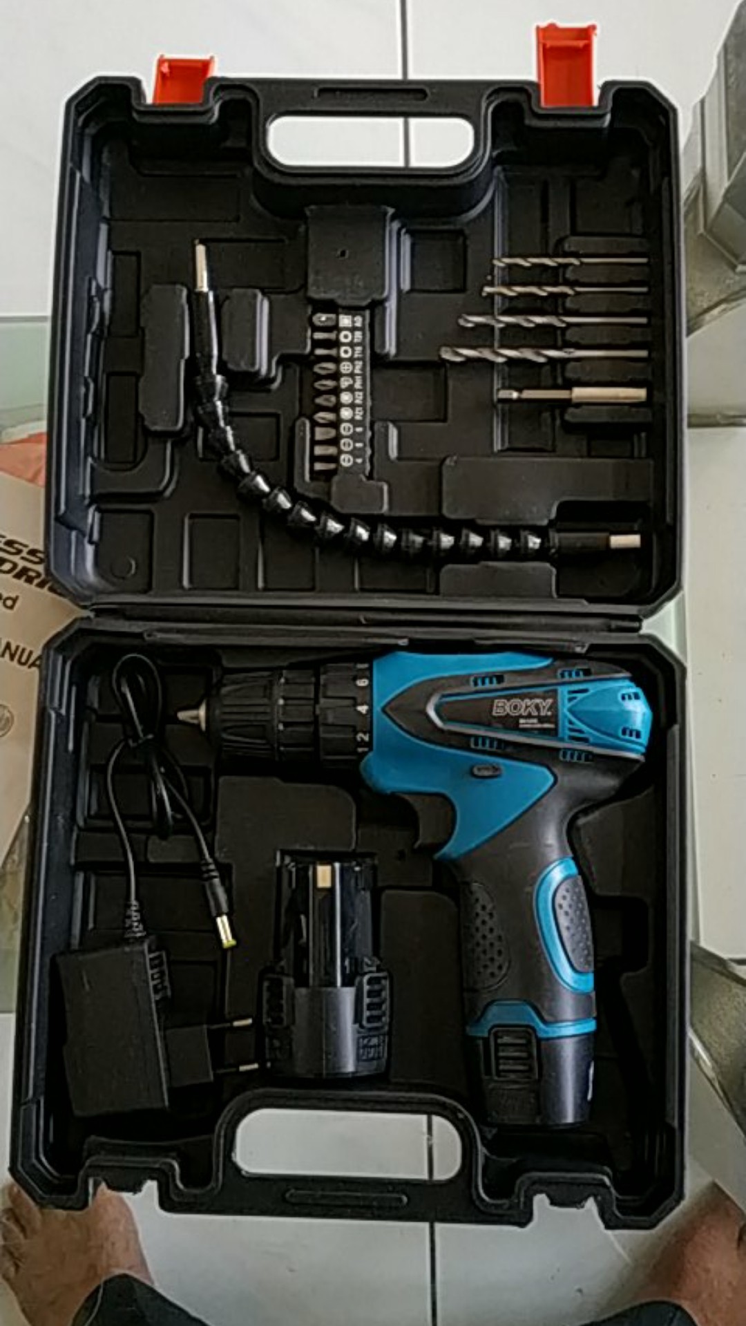 Meijer Bor Tangan Cordless Drill Mesin Bor 10mm Baterai Cas Full Set Boky 12v