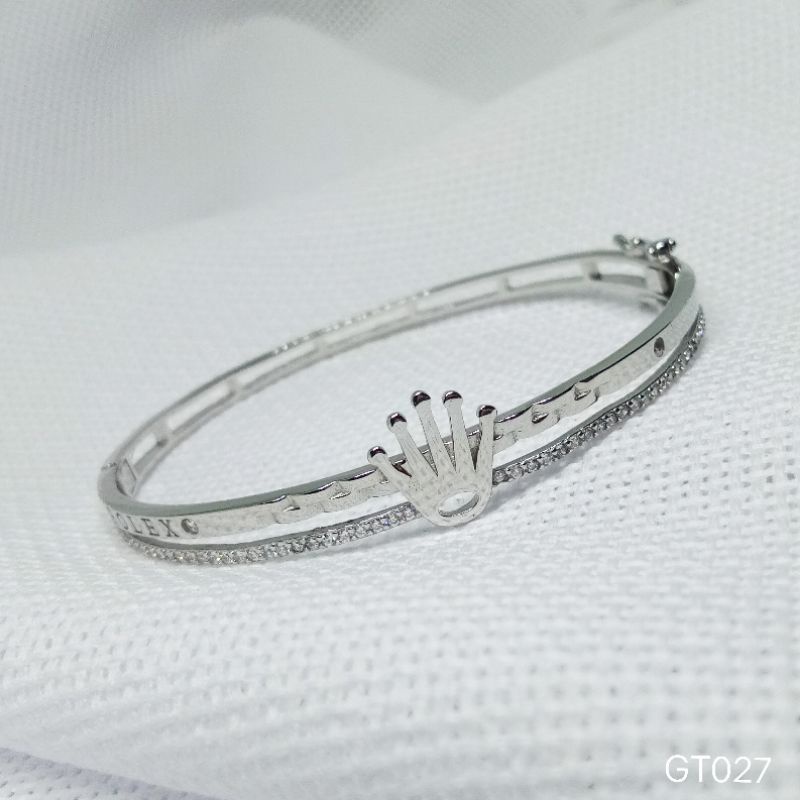 Gelang Bangle Rolex Perak Asli 925 Lapis Mas Putih - GT027 Anak Remaja Dewas