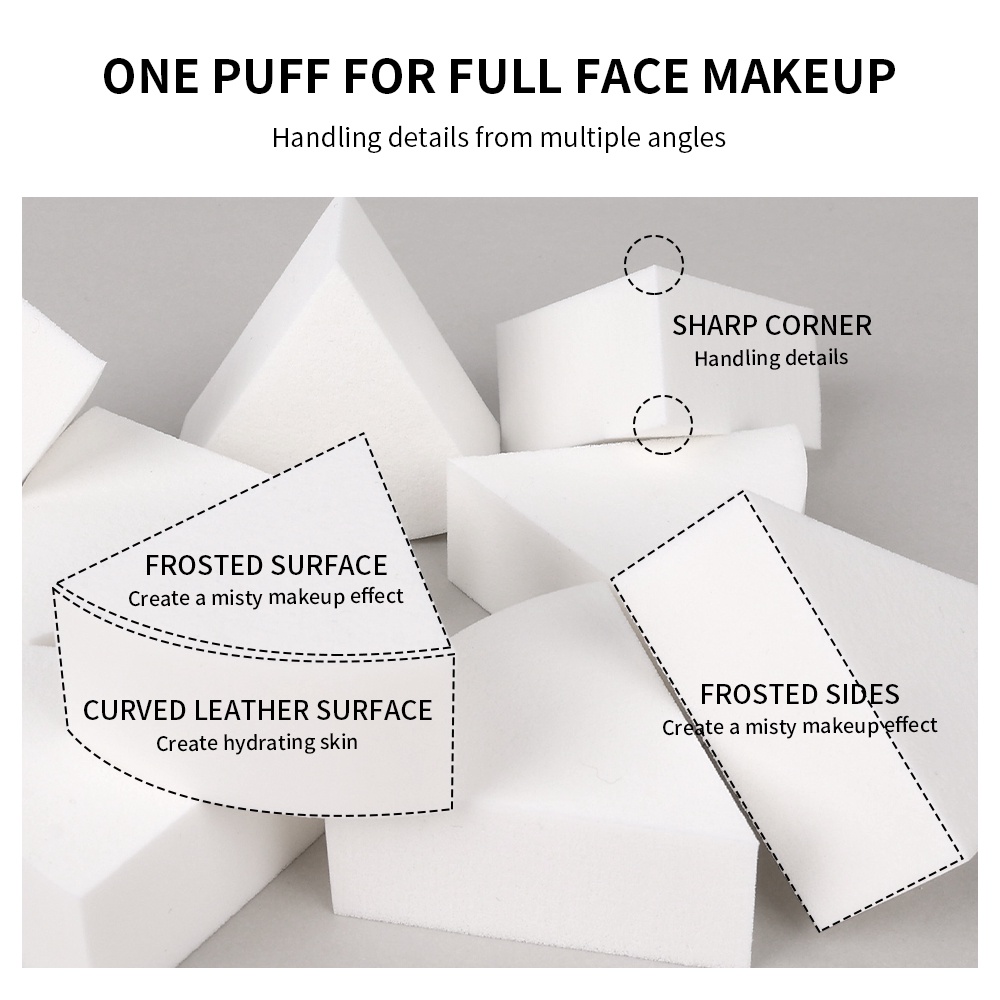 6pcs Spons Puff Makeup Bentuk Segitiga Elastis Lembut Basah / Kering Untuk Foundation / Concealer