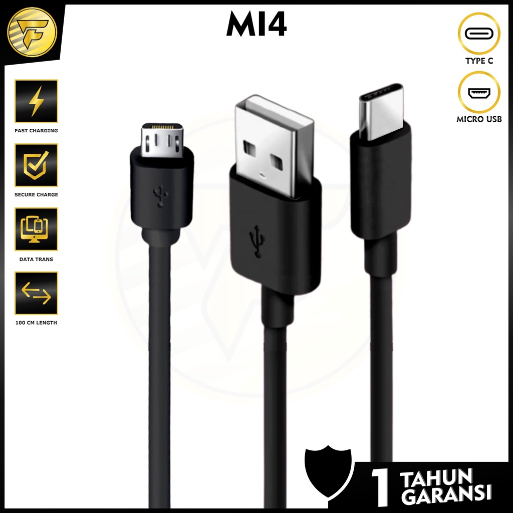 Kabel data MI4 Fast Charging Type C Micro USB 1 Meter kabel cas android