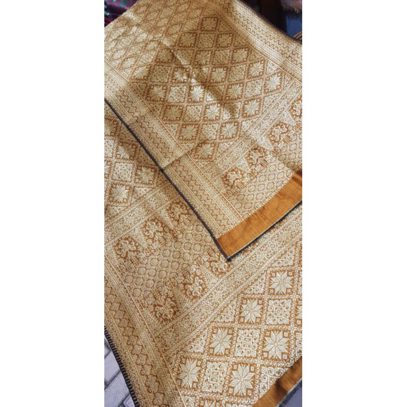 Songket palembang asli sutra alam asli benang 2 helai lepus champagne