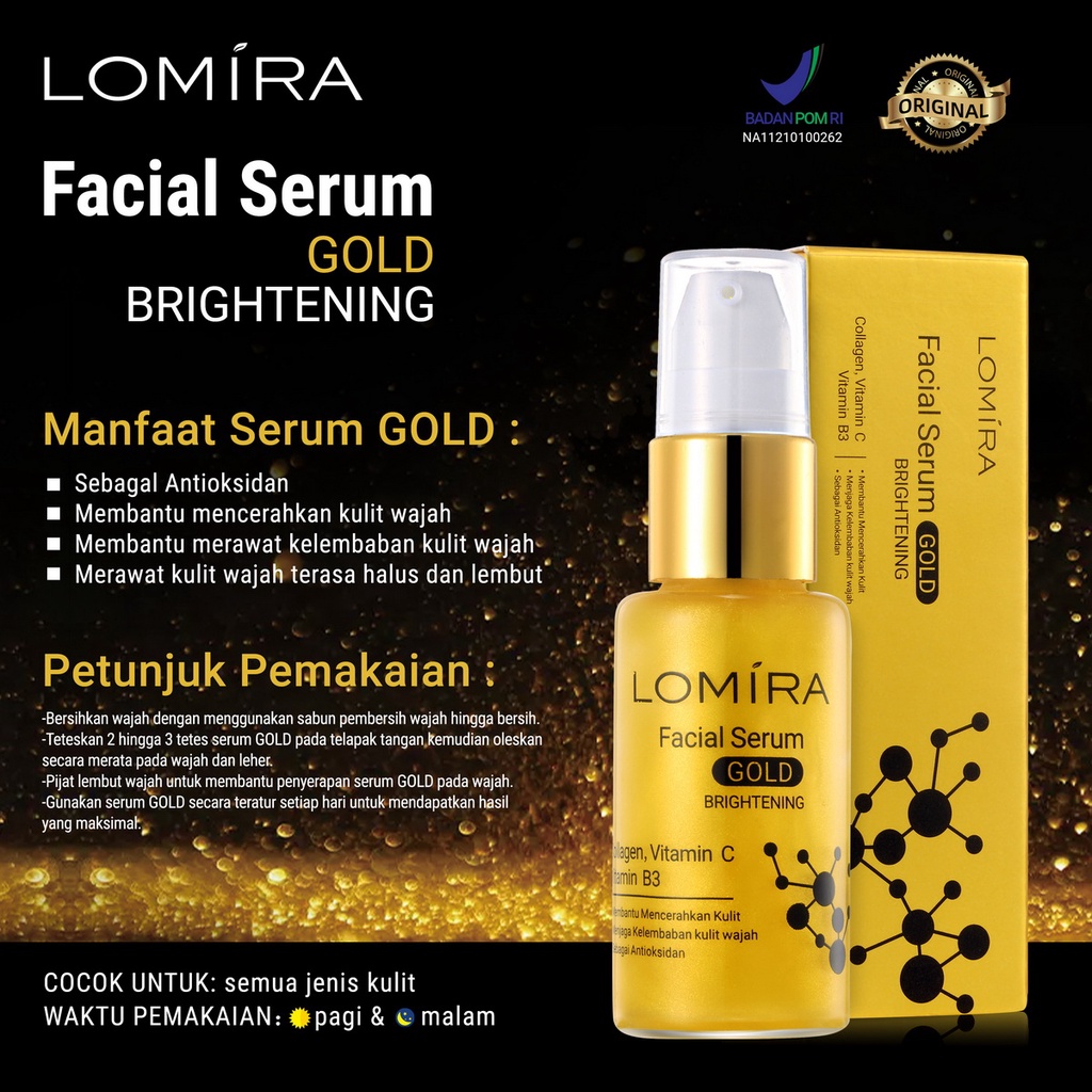 LOMIRA FACIAL SERUM GOLD BRIGHTENING - BPOM - FACIAL SERUM GOLD LOMIRA - SERUM WAJAH MURAH