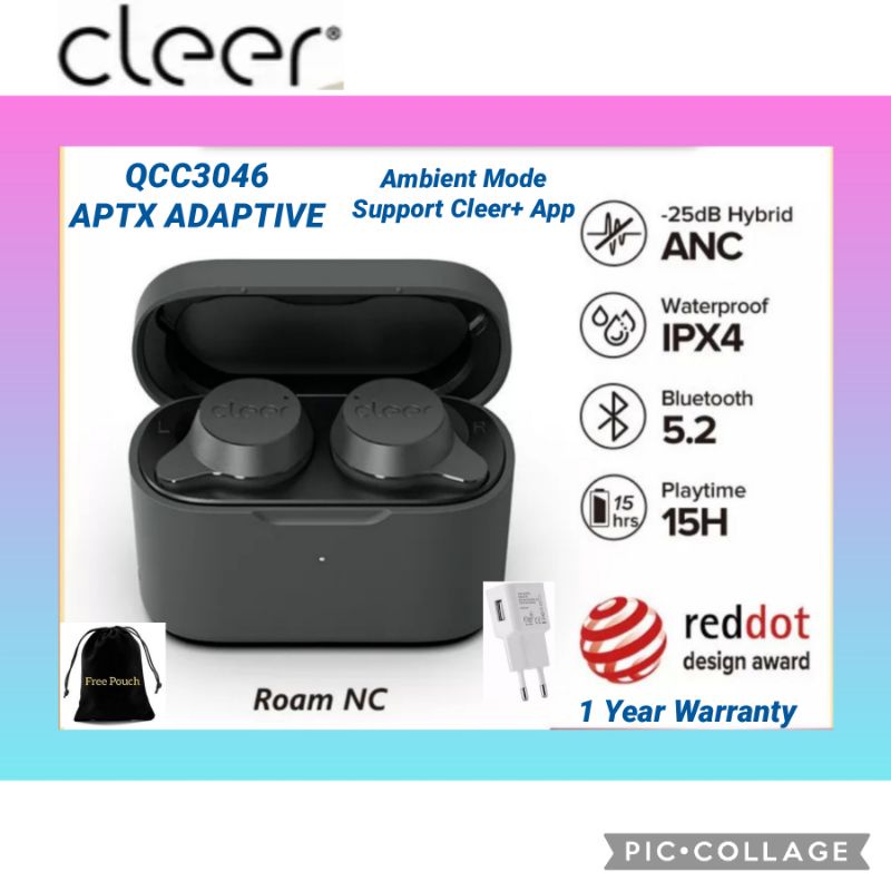 Cleer Roam NC TWS Earbuds BT 5.2 QCC3046 APTX Adaptive Hybrid ANC IPX4