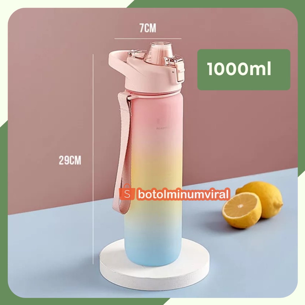 Botol Minum Korea Viral 1000ml Tritan Rainbow Motifasi Botol Minum